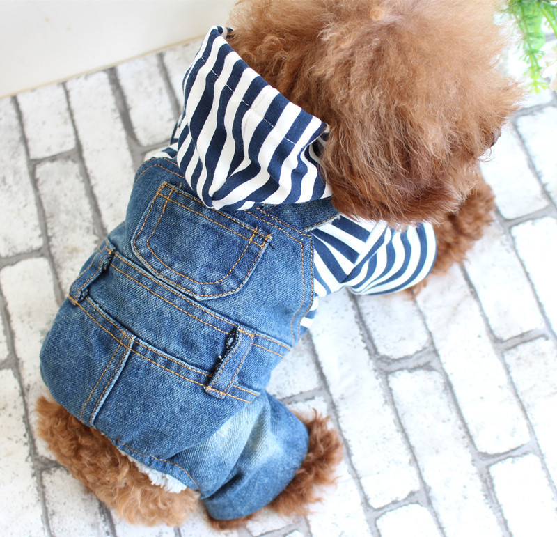 개인 상표 제조자 주문 극세사 청소 착용 청바지 강아지를 위한 4개의 다리가 있는 소년 애완견 옷